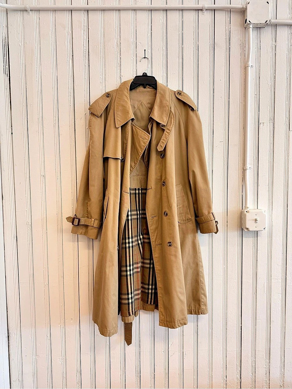 Plaid Lined Trench Coat Brown Waist 46 R